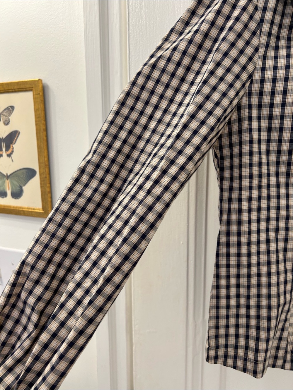 Zara Navy and Cream Checked Shirt - Picture 2 of 5